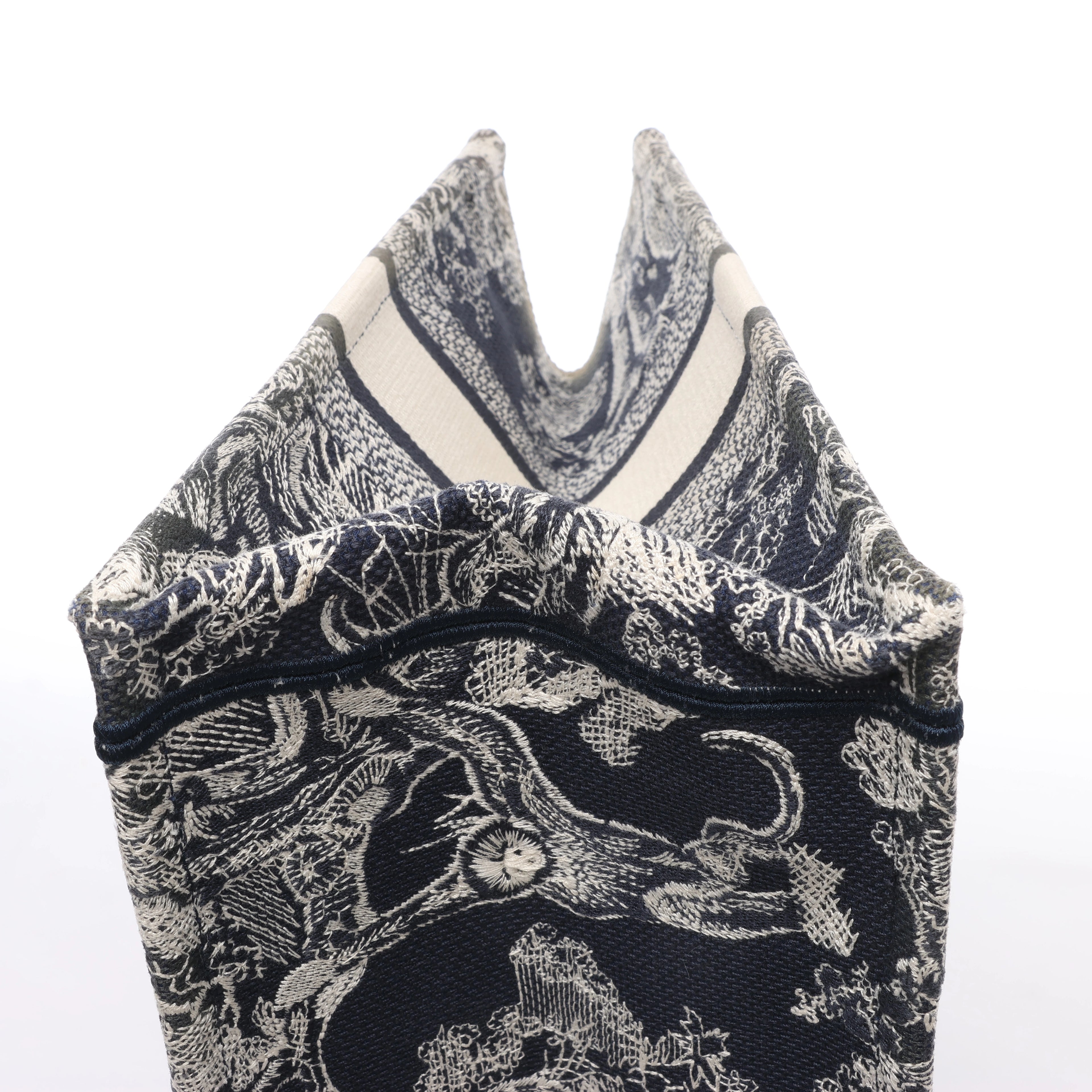 Christian Dior Book Tote Medium Toile Doo JUY Embroidery Canvas Shoulder Bag Navy Blue