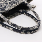 Christian Dior Book Tote Medium Toile Doo JUY Embroidery Canvas Shoulder Bag Navy Blue