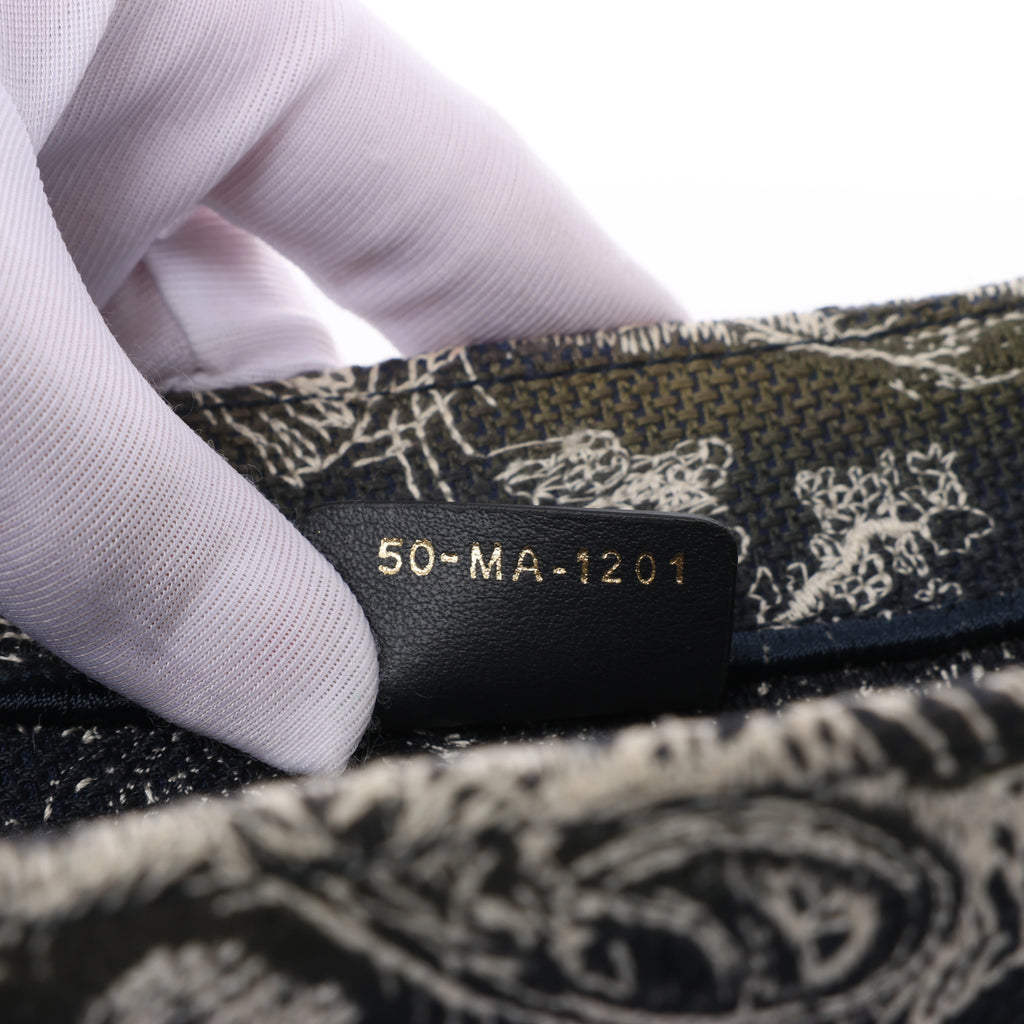 Christian Dior Book Tote Medium Toile Doo JUY Embroidery Canvas Shoulder Bag Navy Blue
