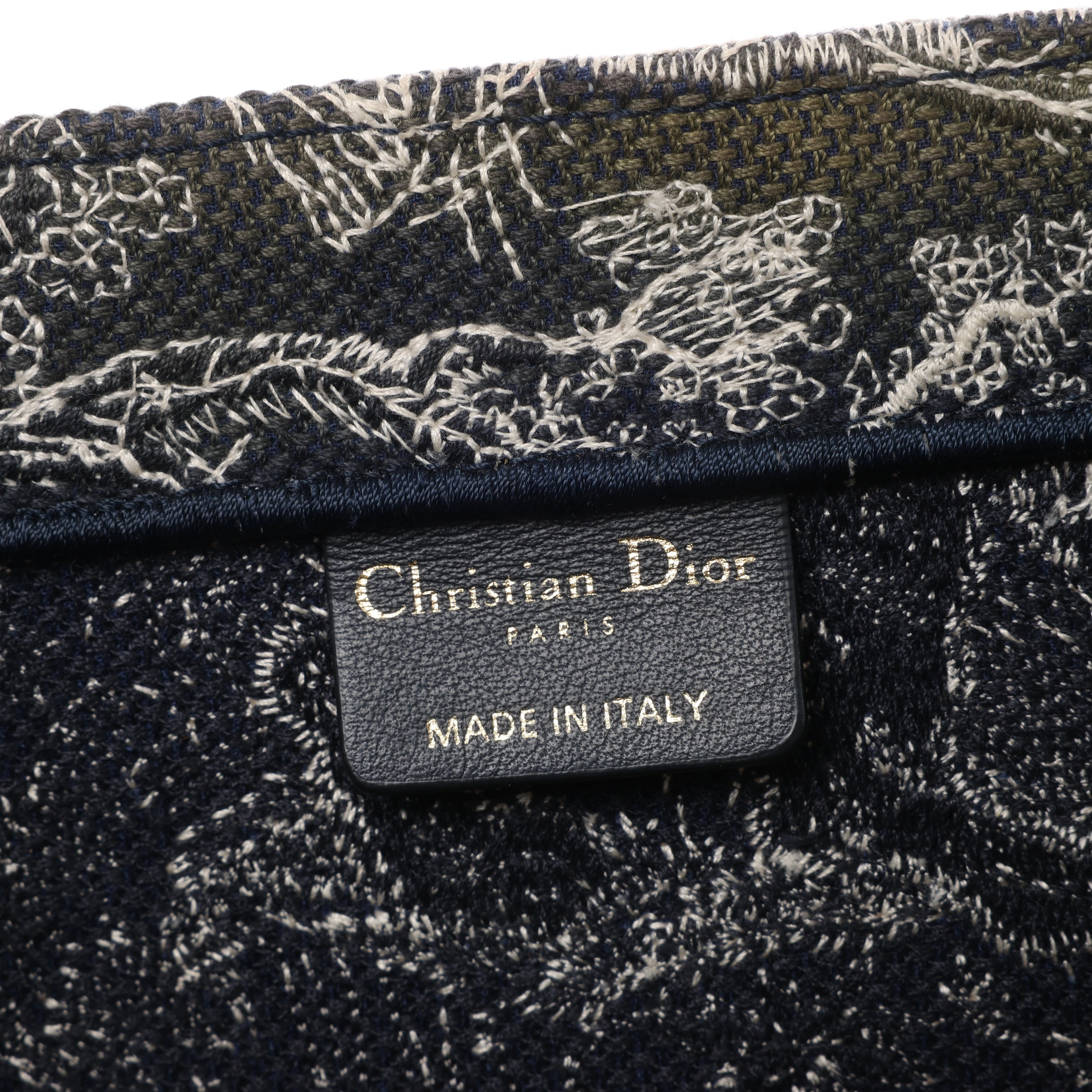 Christian Dior Book Tote Medium Toile Doo JUY Embroidery Canvas Shoulder Bag Navy Blue