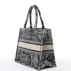 Christian Dior Book Tote Medium Toile Doo JUY Embroidery Canvas Shoulder Bag Navy Blue