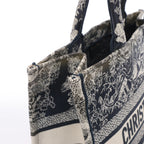 Christian Dior Book Tote Medium Toile Doo JUY Embroidery Canvas Shoulder Bag Navy Blue