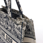 Christian Dior Book Tote Medium Toile Doo JUY Embroidery Canvas Shoulder Bag Navy Blue