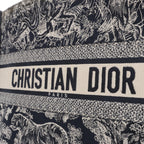 Christian Dior Book Tote Medium Toile Doo JUY Embroidery Canvas Shoulder Bag Navy Blue