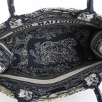 Christian Dior Book Tote Medium Toile Doo JUY Embroidery Canvas Shoulder Bag in Navy x Beige