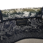 Christian Dior Book Tote Medium Toile Doo JUY Embroidery Canvas Shoulder Bag in Navy x Beige