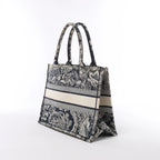 Christian Dior Book Tote Medium Toile Doo JUY Embroidery Canvas Shoulder Bag in Navy x Beige