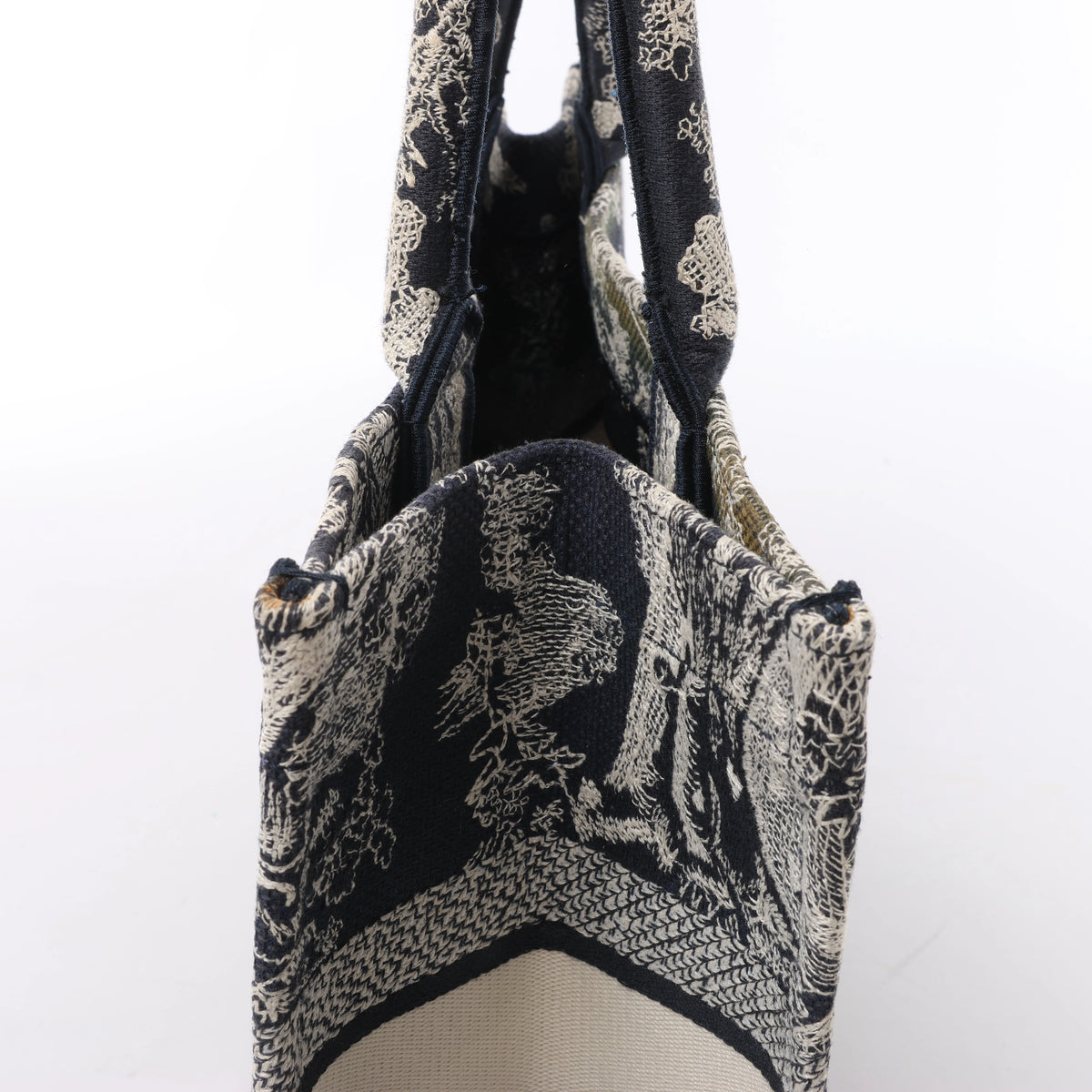 Christian Dior Book Tote Medium Toile Doo JUY Embroidery Canvas Shoulder Bag in Navy x Beige