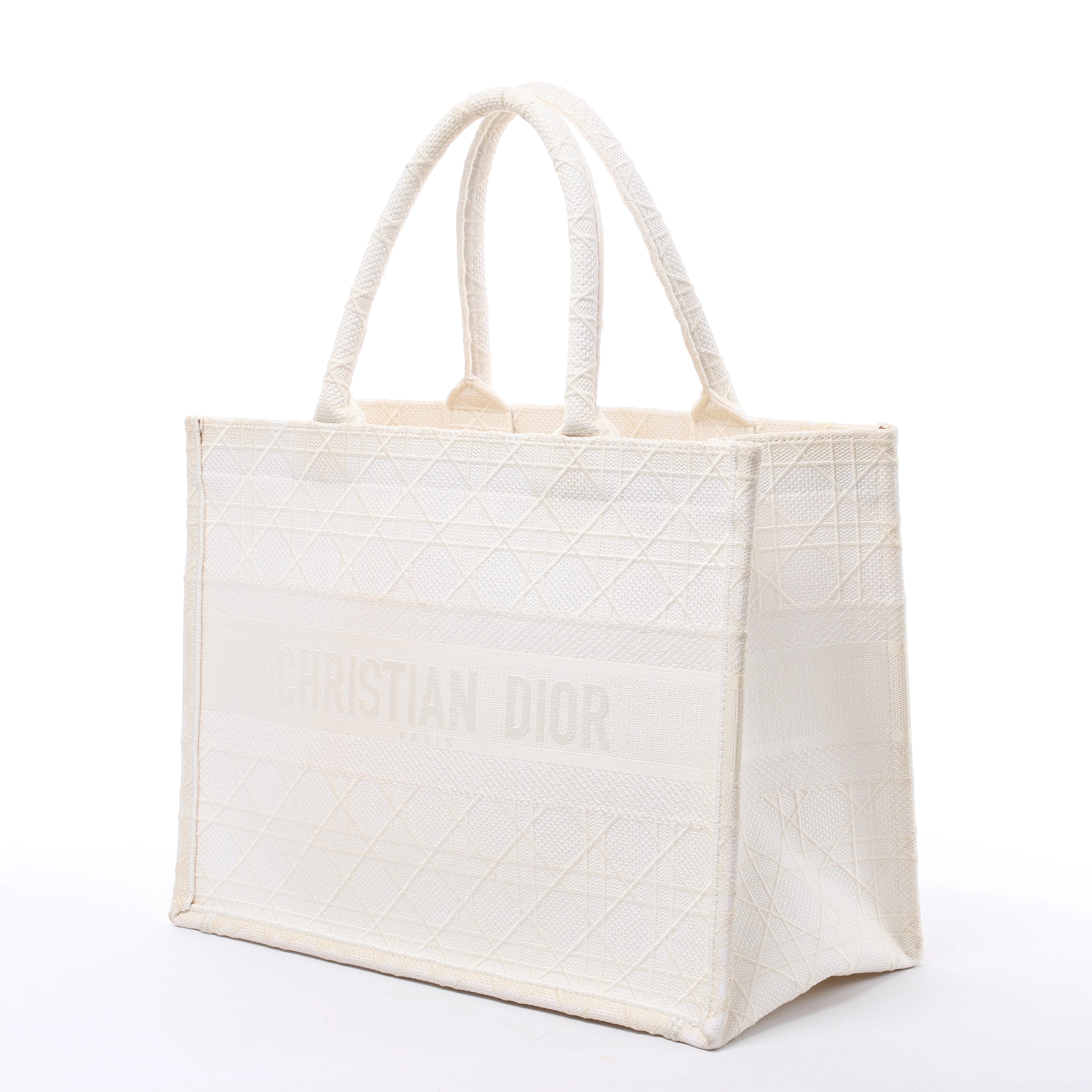Bolso de hombro grande de lona Dior Book Tote en negro y blanco