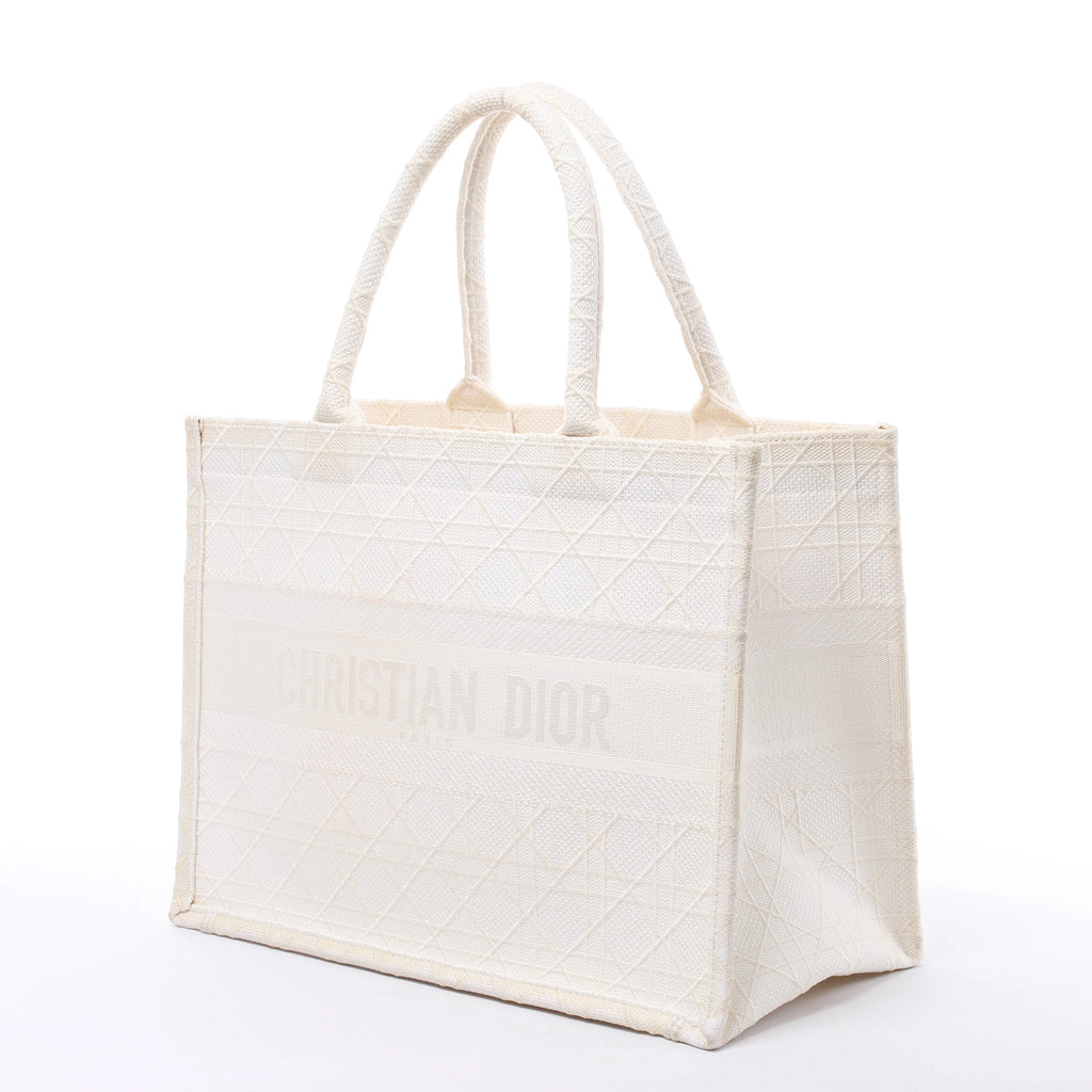 Christian Dior Book Tote Medium Canvas Shoulder Bag in White