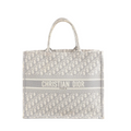 Dior Book Tote Large gray Oblique canvas tote with allover monogram pattern and “CHRISTIAN DIOR PARIS” logo band across front