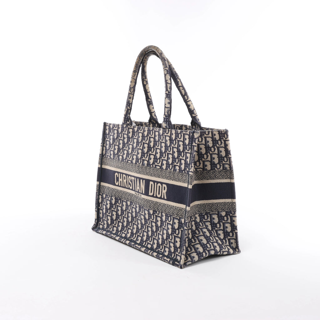 Christian Dior Book Tote Oblique Canvas Shoulder Bag in Navy Blue