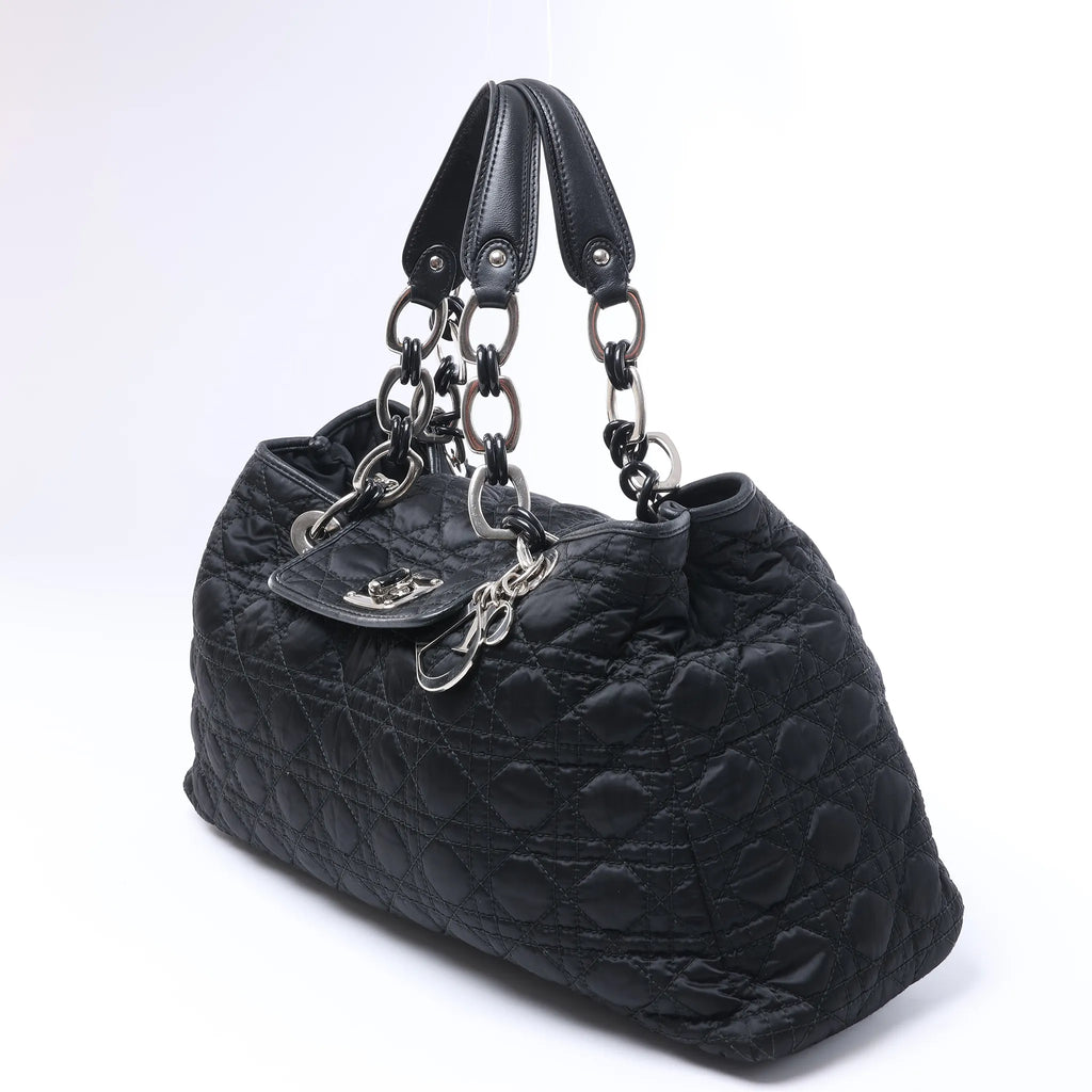 Dior Charming Lock Cannage Fabric Shoulder Bag in Black