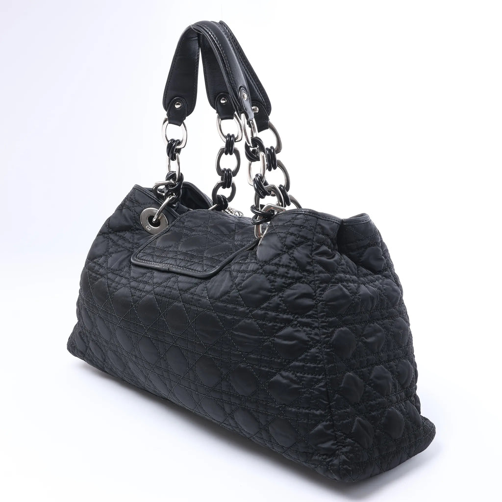 Dior Charming Lock Cannage Fabric Shoulder Bag in Black