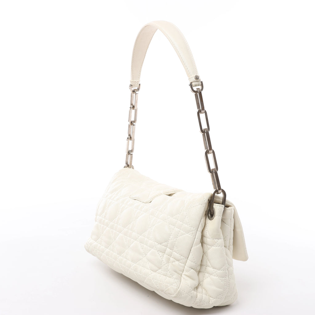 Christian Dior New Lock Cannage Leather Chain Shoulder Bag in White