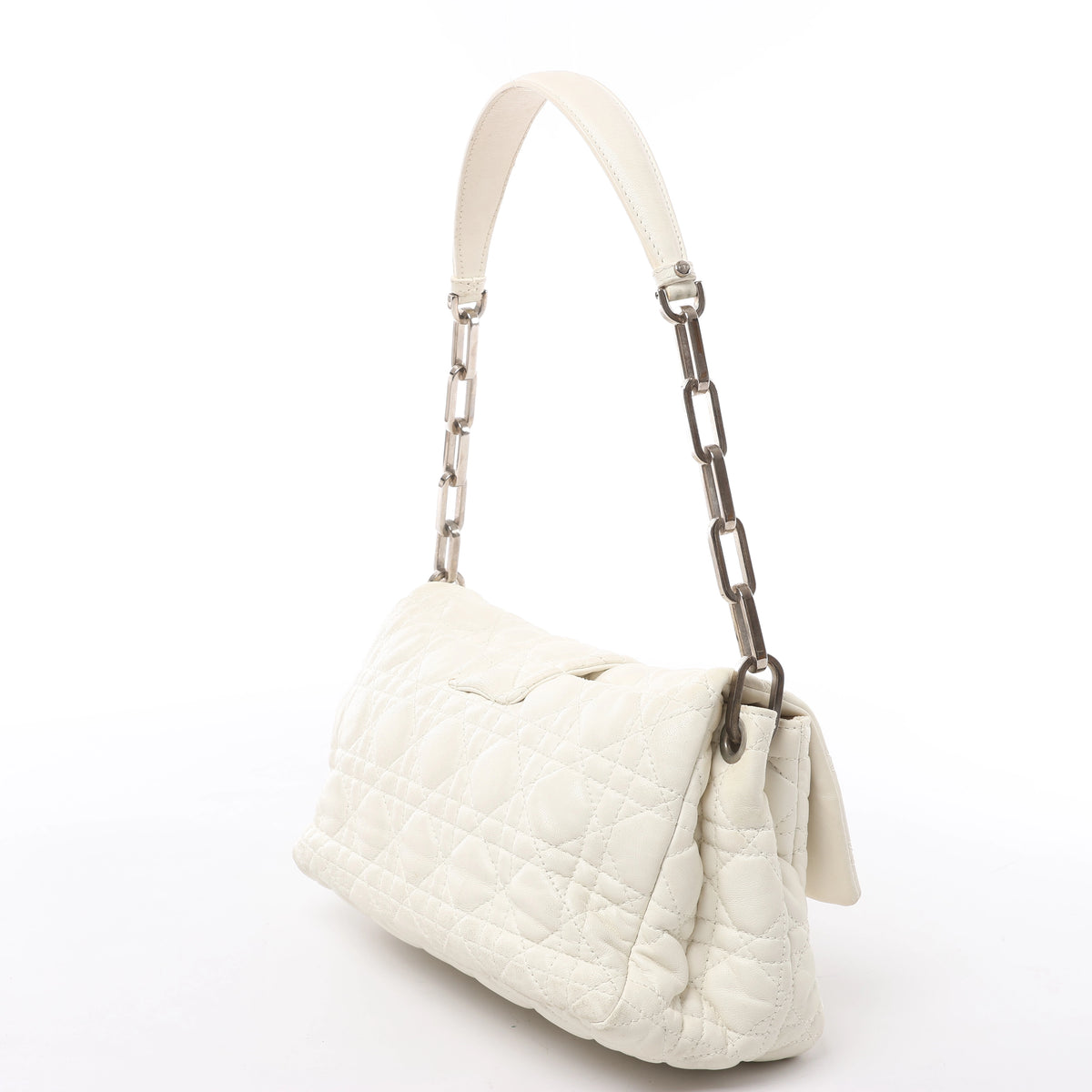 Christian Dior New Lock Cannage Leather Chain Shoulder Bag in White