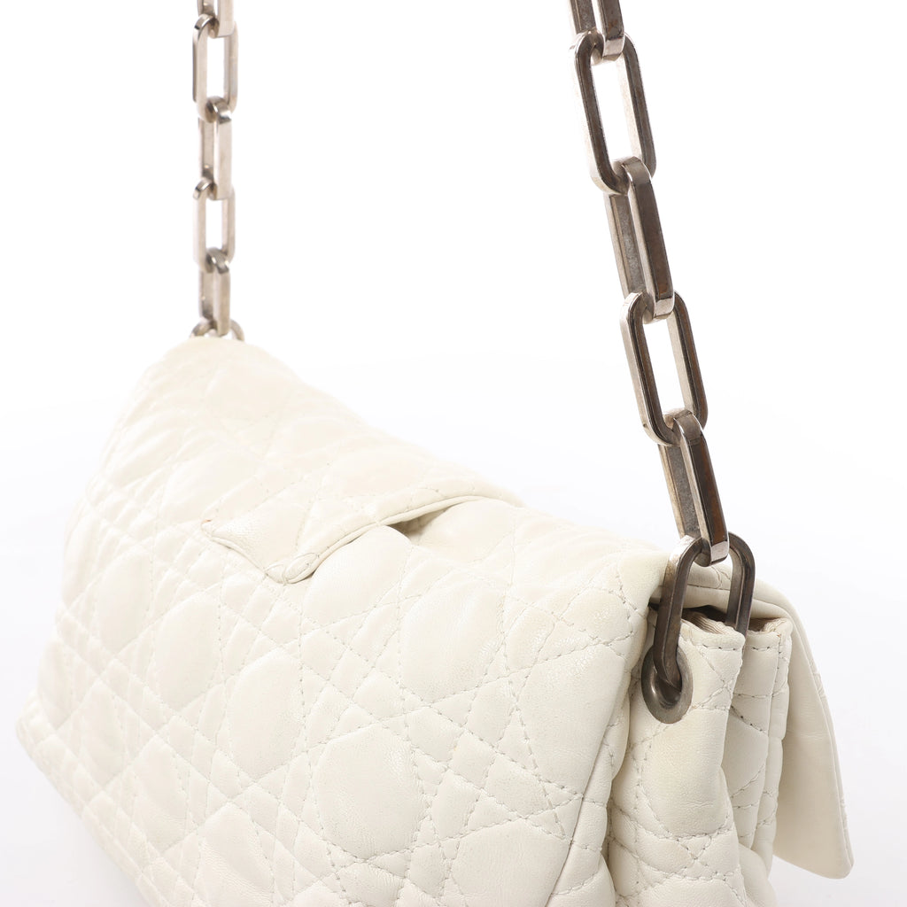 Christian Dior New Lock Cannage Leather Chain Shoulder Bag in White