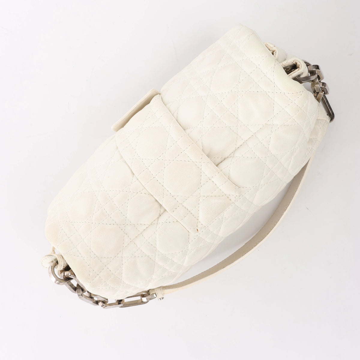 Christian Dior New Lock Cannage Leather Chain Shoulder Bag in White