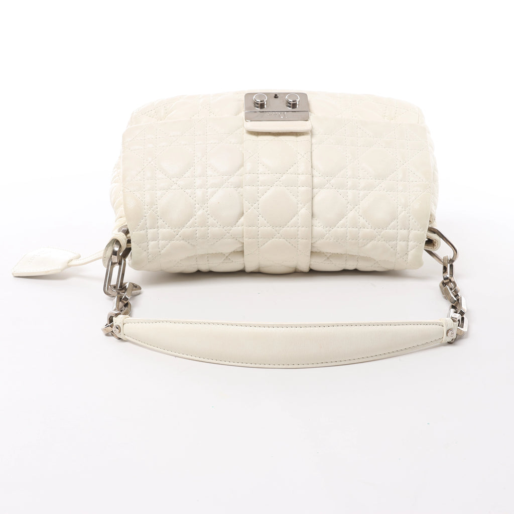 Christian Dior New Lock Cannage Leather Chain Shoulder Bag in White