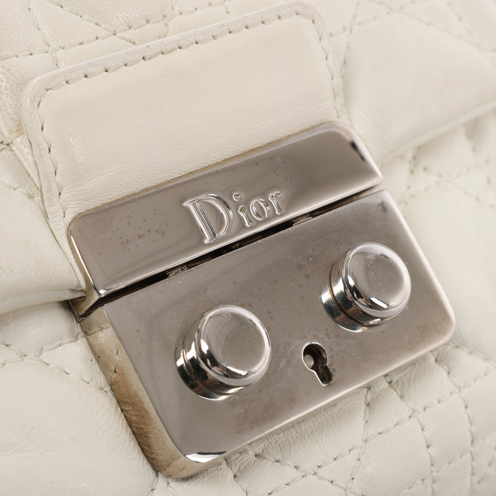 Christian Dior New Lock Cannage Leather Chain Shoulder Bag in White
