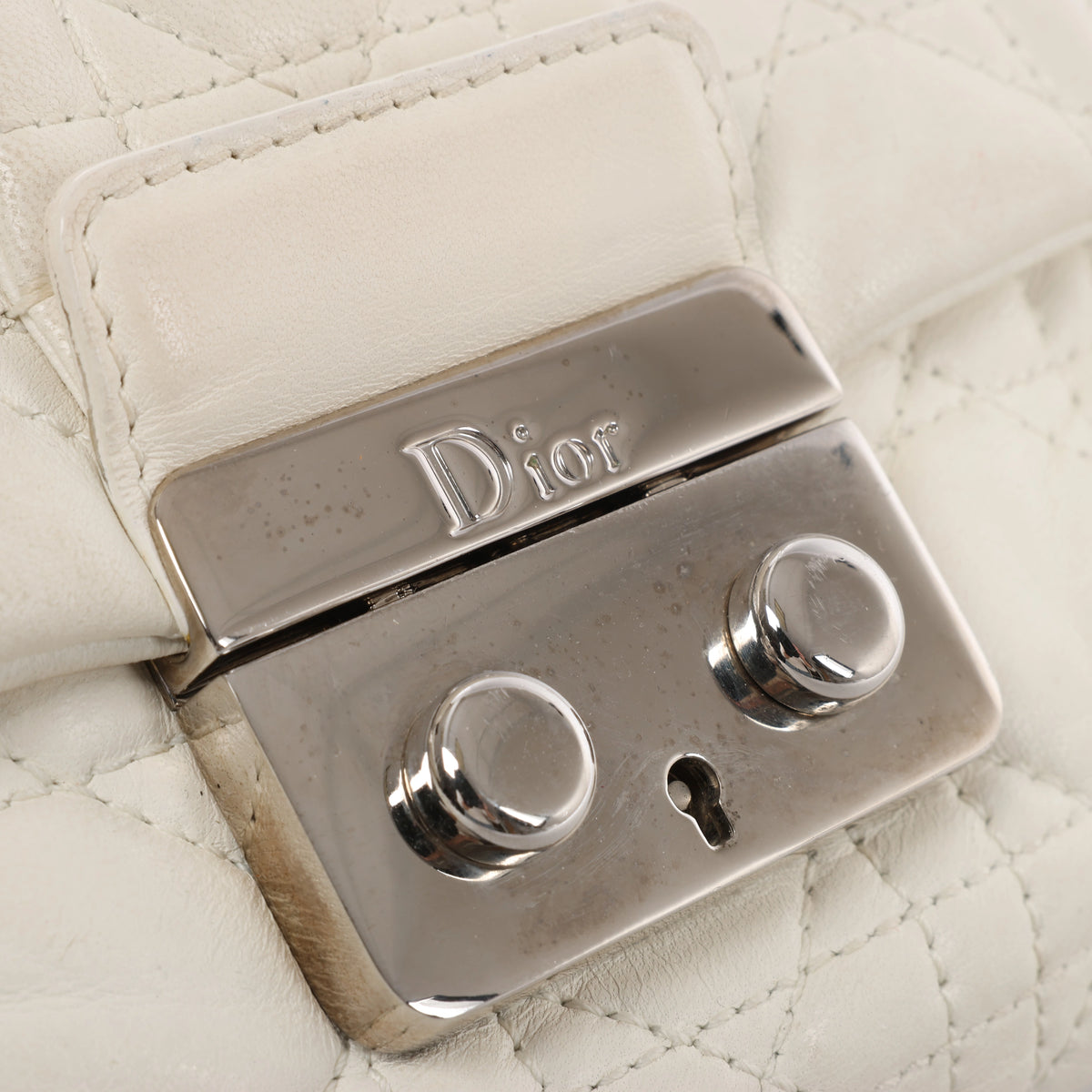 Christian Dior New Lock Cannage Leather Chain Shoulder Bag in White