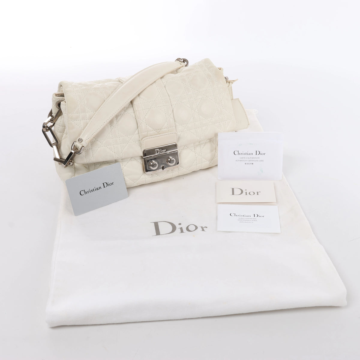 Christian Dior New Lock Cannage Leather Chain Shoulder Bag in White