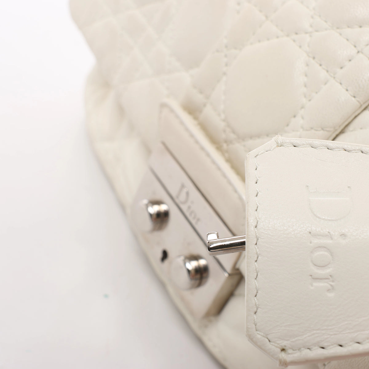 Christian Dior New Lock Cannage Leather Chain Shoulder Bag in White