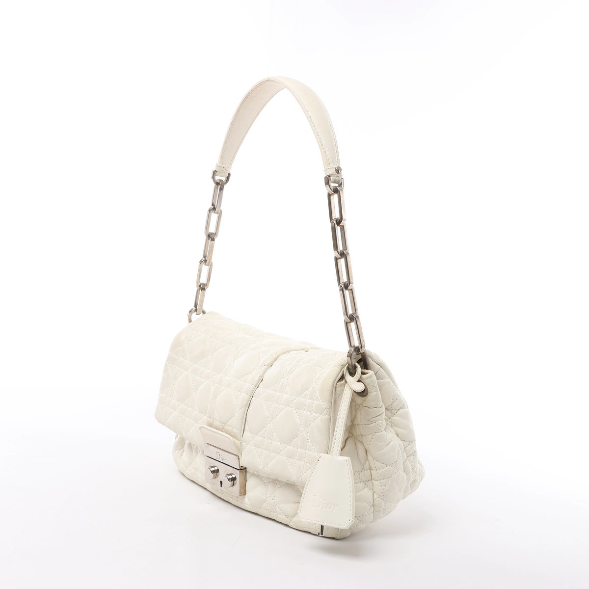Christian Dior New Lock Cannage Leather Chain Shoulder Bag in White