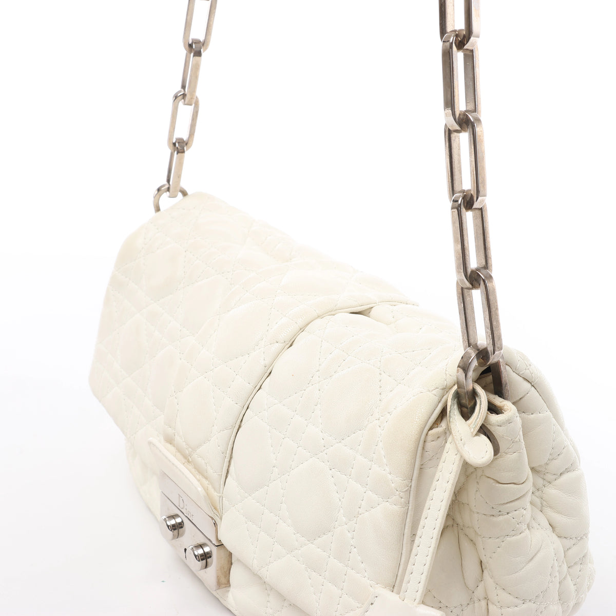 Christian Dior New Lock Cannage Leather Chain Shoulder Bag in White