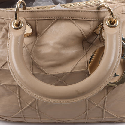 Christian Dior Granville Cannage Leather Handbag in Beige