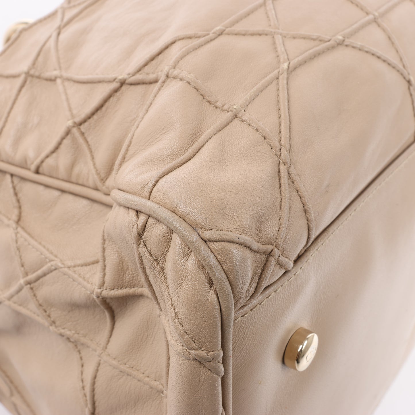 Christian Dior Granville Cannage Leather Handbag in Beige