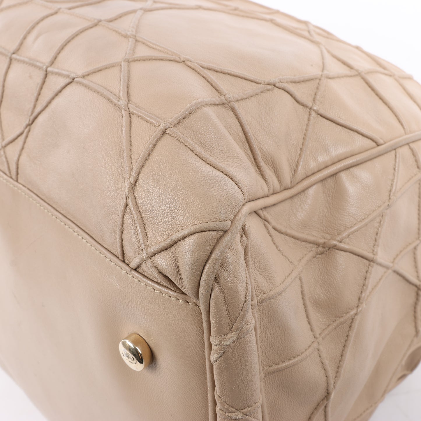 Christian Dior Granville Cannage Leather Handbag in Beige