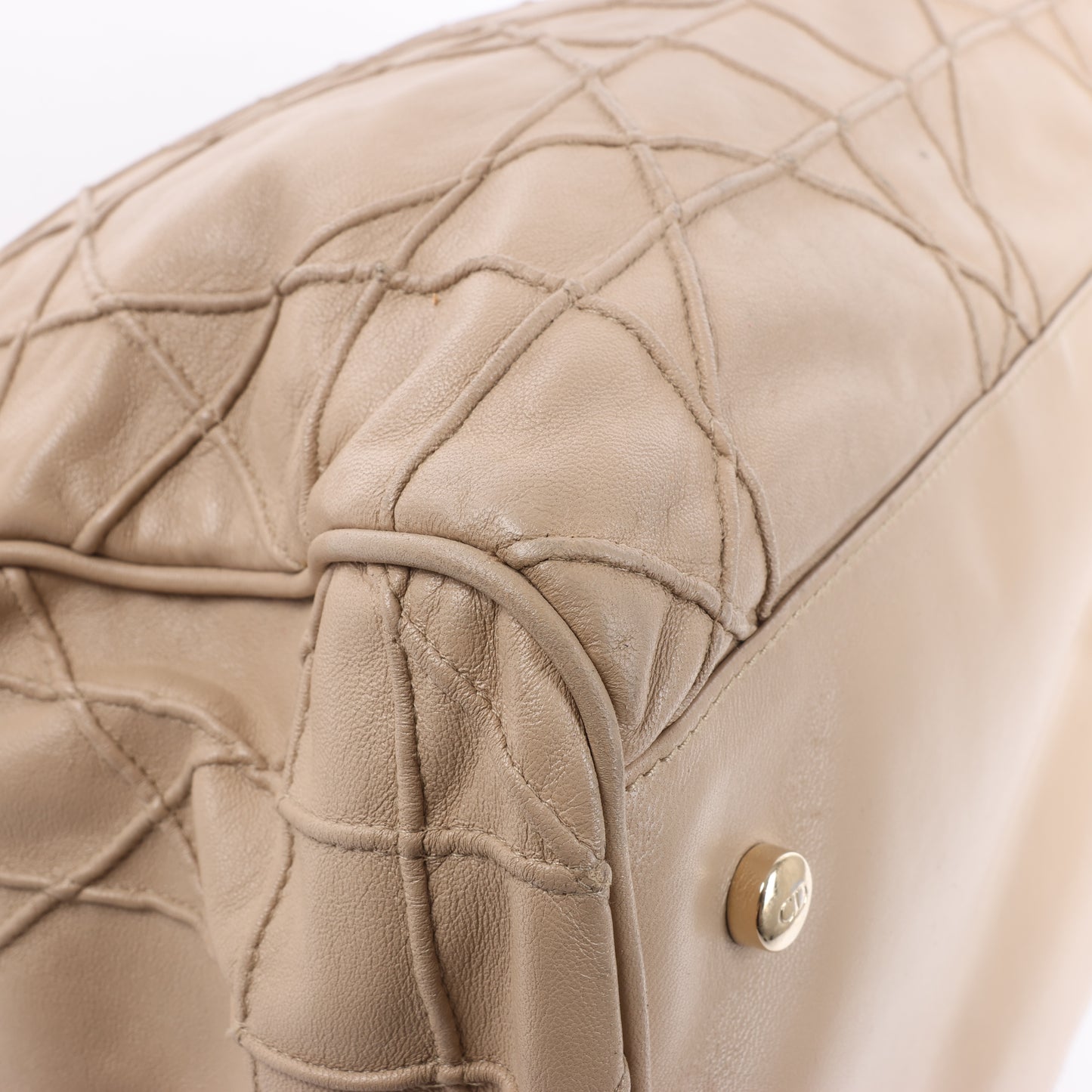 Christian Dior Granville Cannage Leather Handbag in Beige