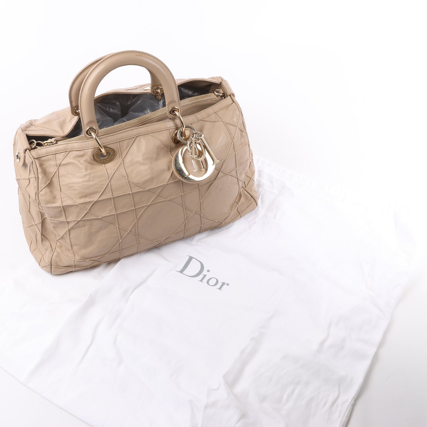 Christian Dior Granville Cannage Leather Handbag in Beige