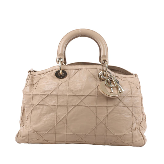 Christian Dior Granville Cannage Leather Handbag in Beige