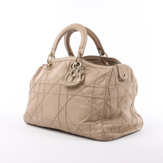 Christian Dior Granville Cannage Leather Handbag in Beige