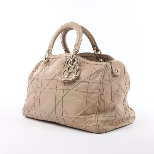Christian Dior Granville Cannage Leather Handbag in Beige