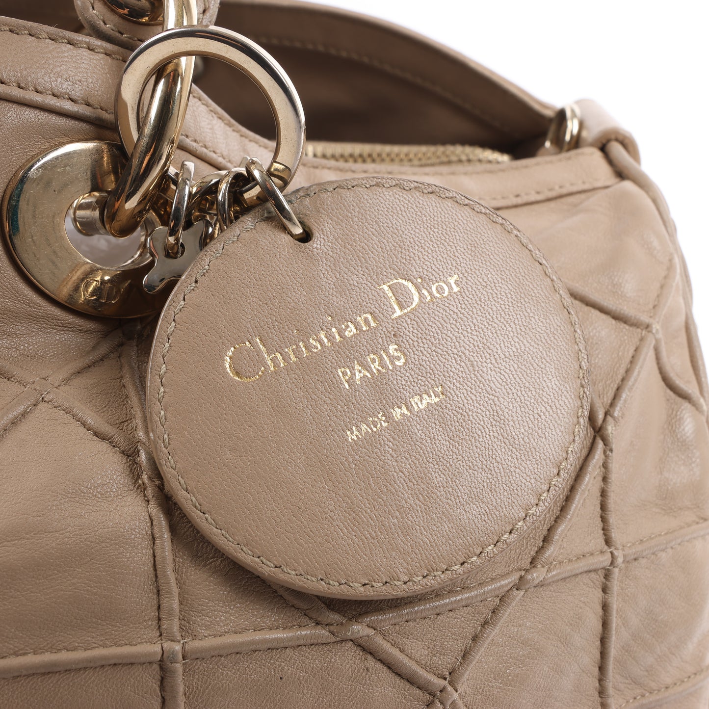 Christian Dior Granville Cannage Leather Handbag in Beige