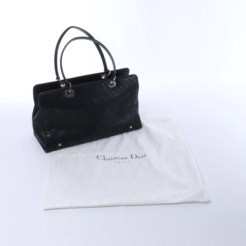 Christian Dior East West Lady Dior Cannage Leather Shoulder Bag in Black