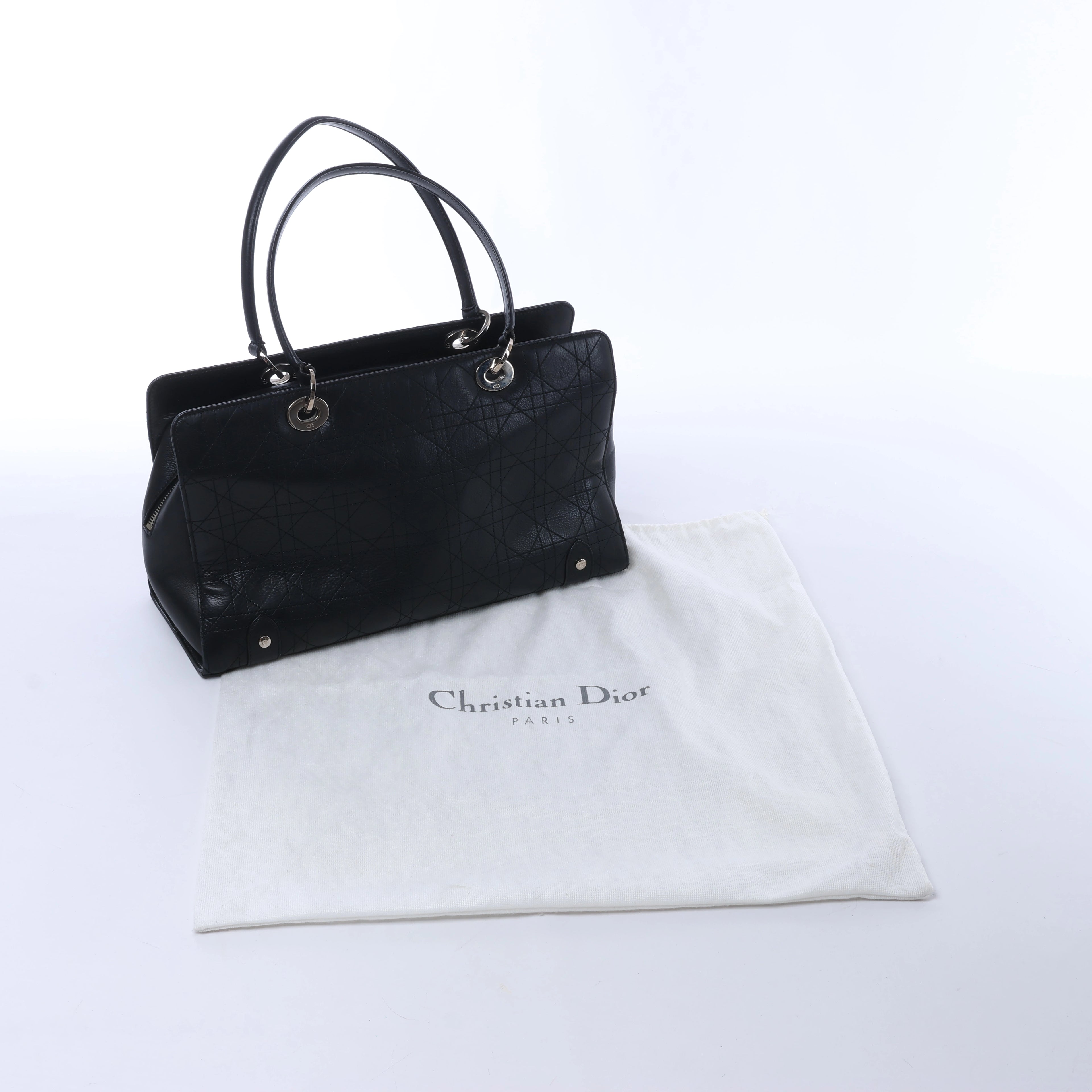 Christian Dior East West Lady Dior Cannage Leather Shoulder Bag in Black