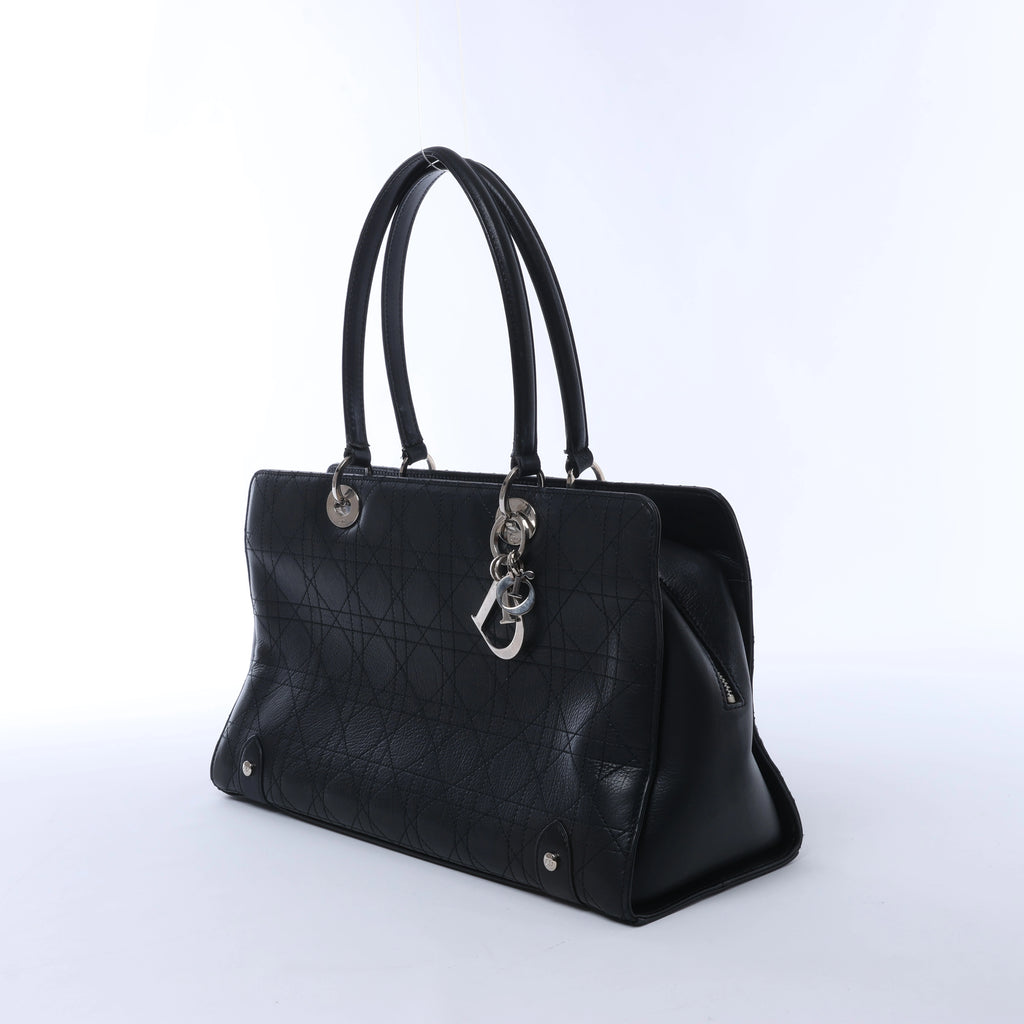 Christian Dior East West Lady Dior Cannage Leather Shoulder Bag in Black