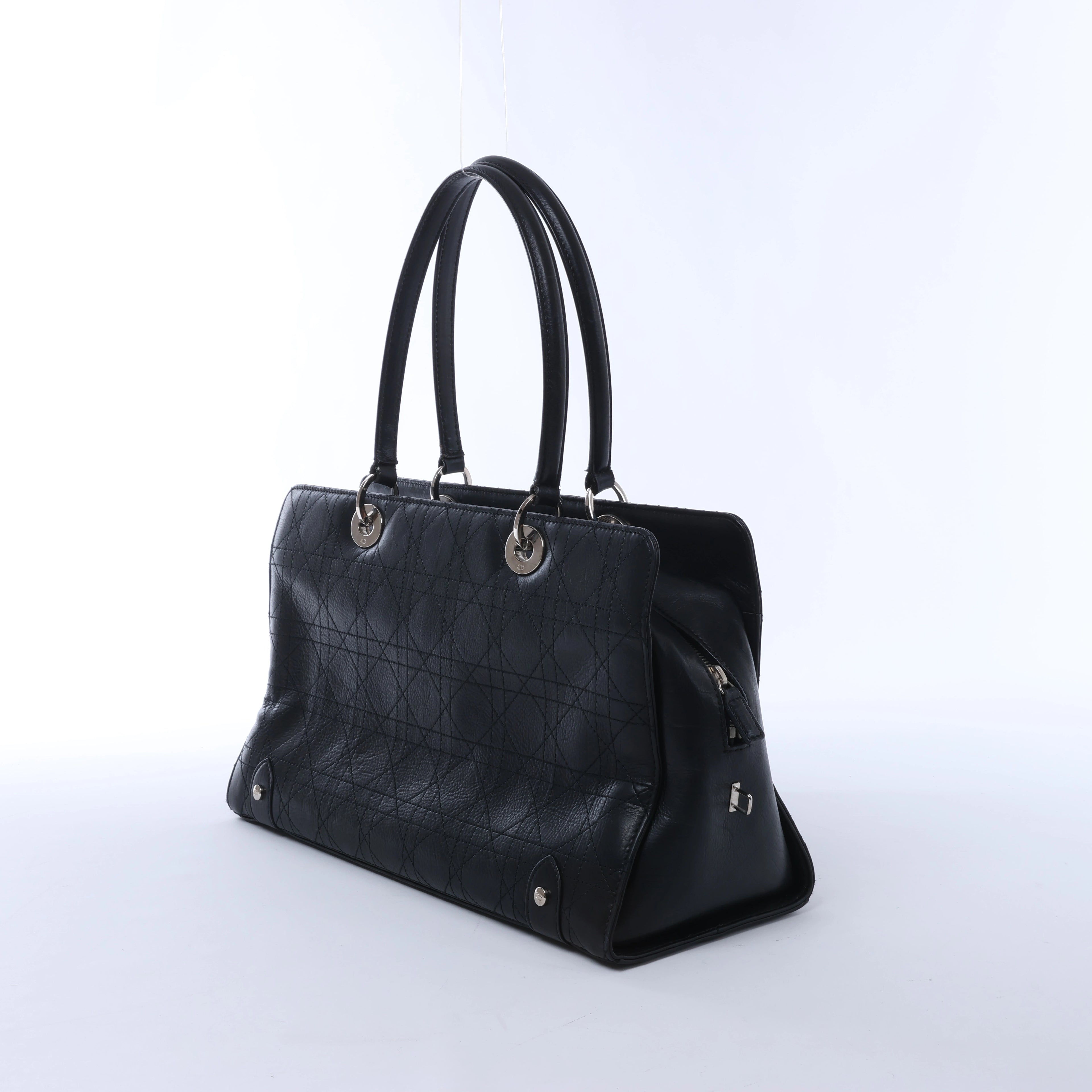 Christian Dior East West Lady Dior Cannage Leather Shoulder Bag in Black
