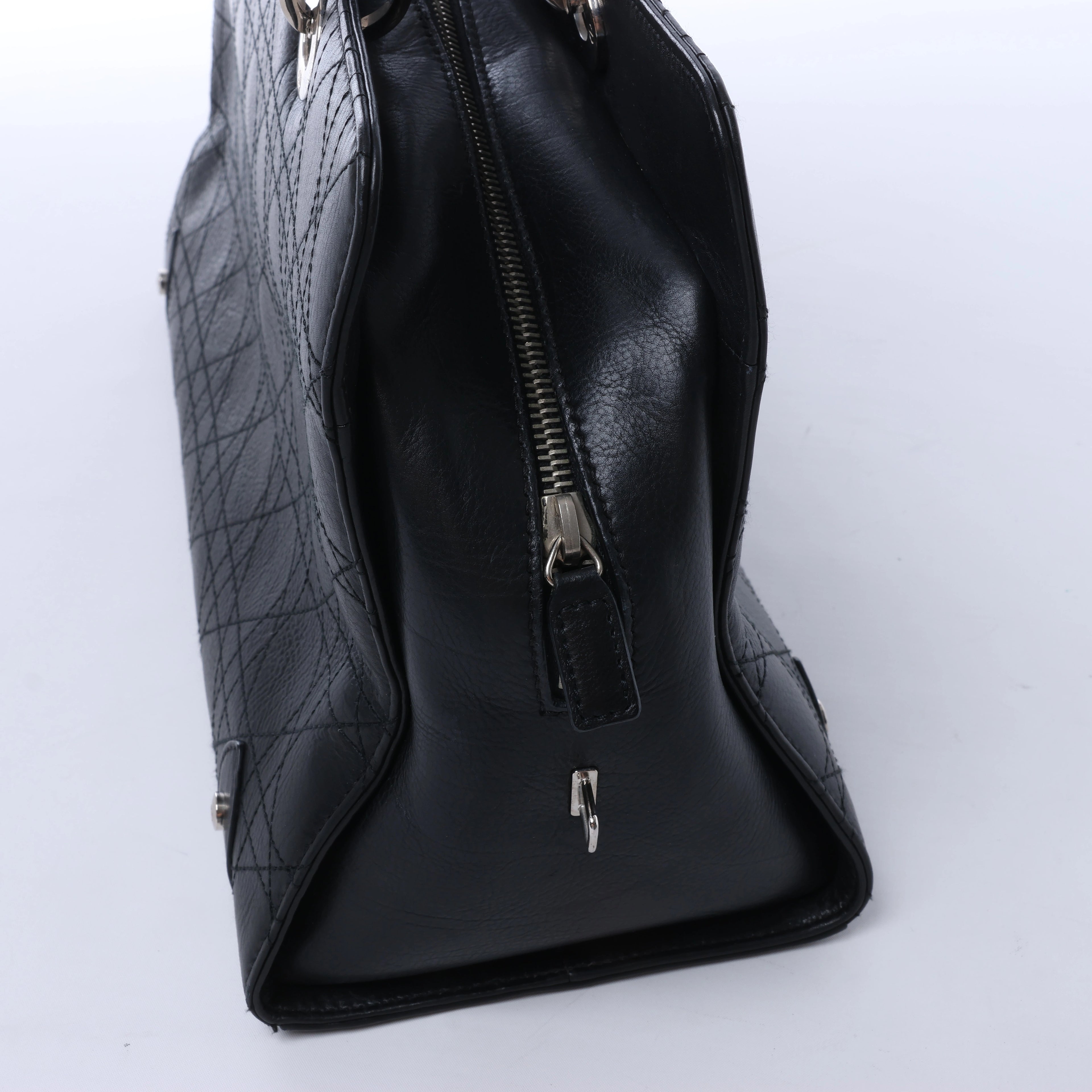 Christian Dior East West Lady Dior Cannage Leather Shoulder Bag in Black
