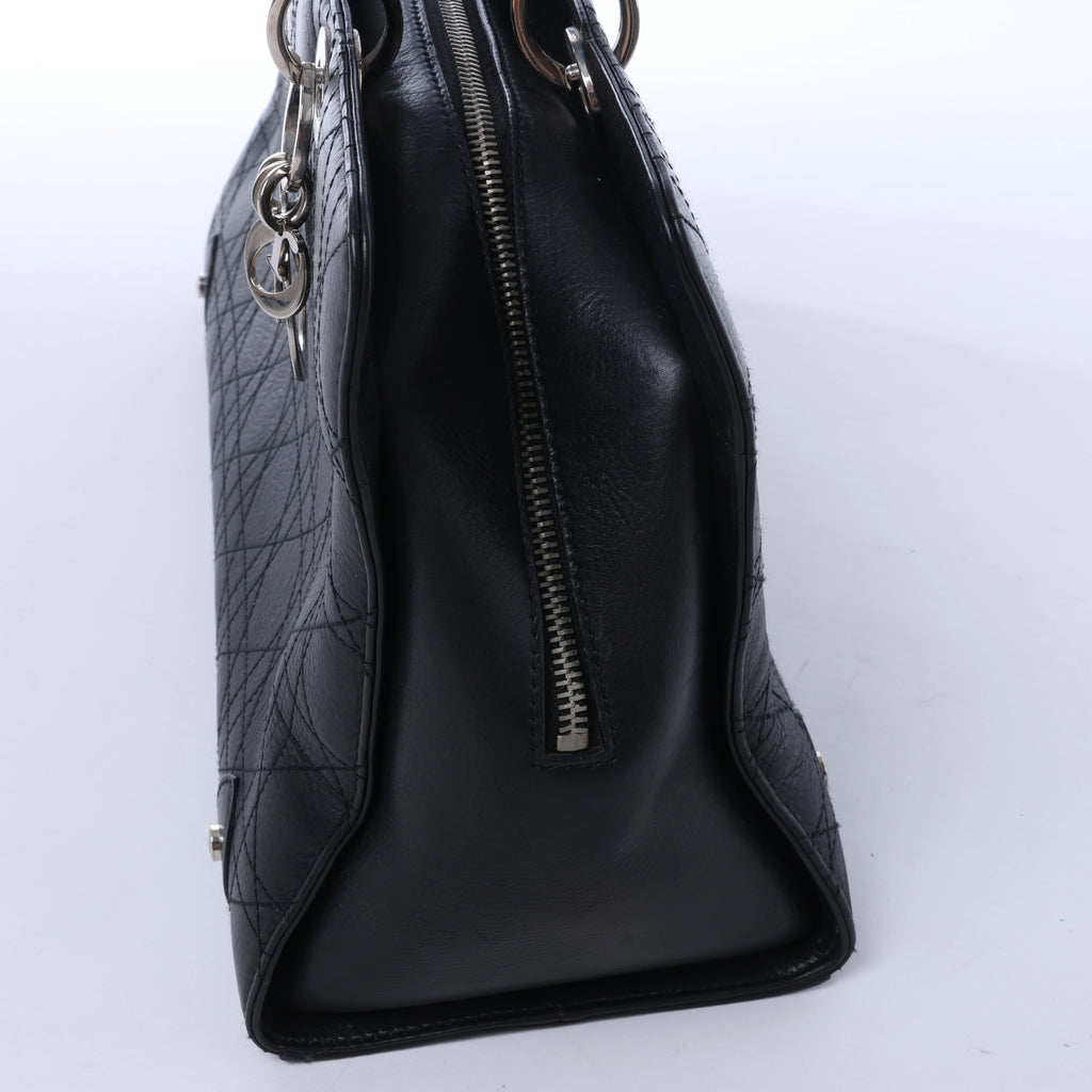 Christian Dior East West Lady Dior Cannage Leather Shoulder Bag in Black