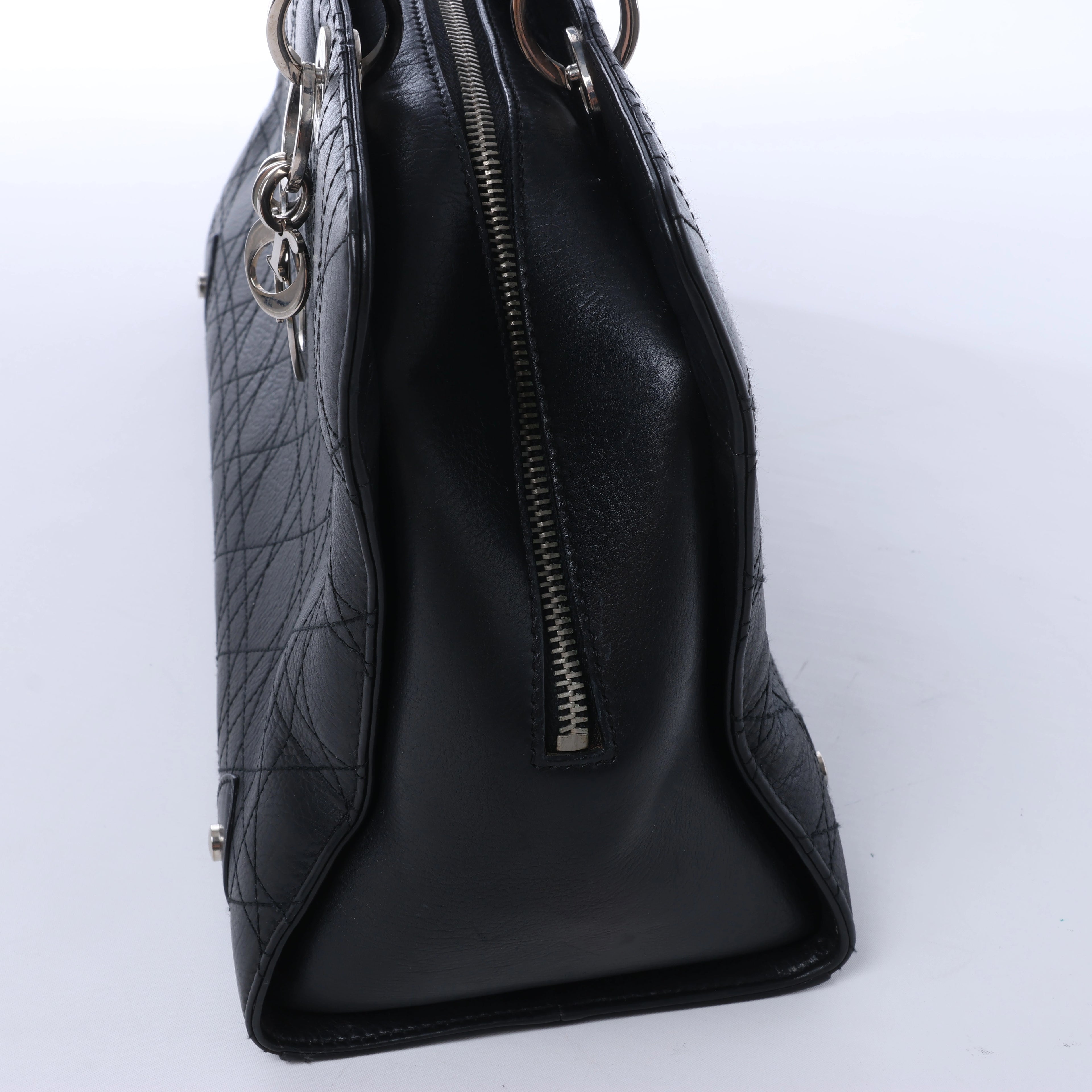 Christian Dior East West Lady Dior Cannage Leather Shoulder Bag in Black