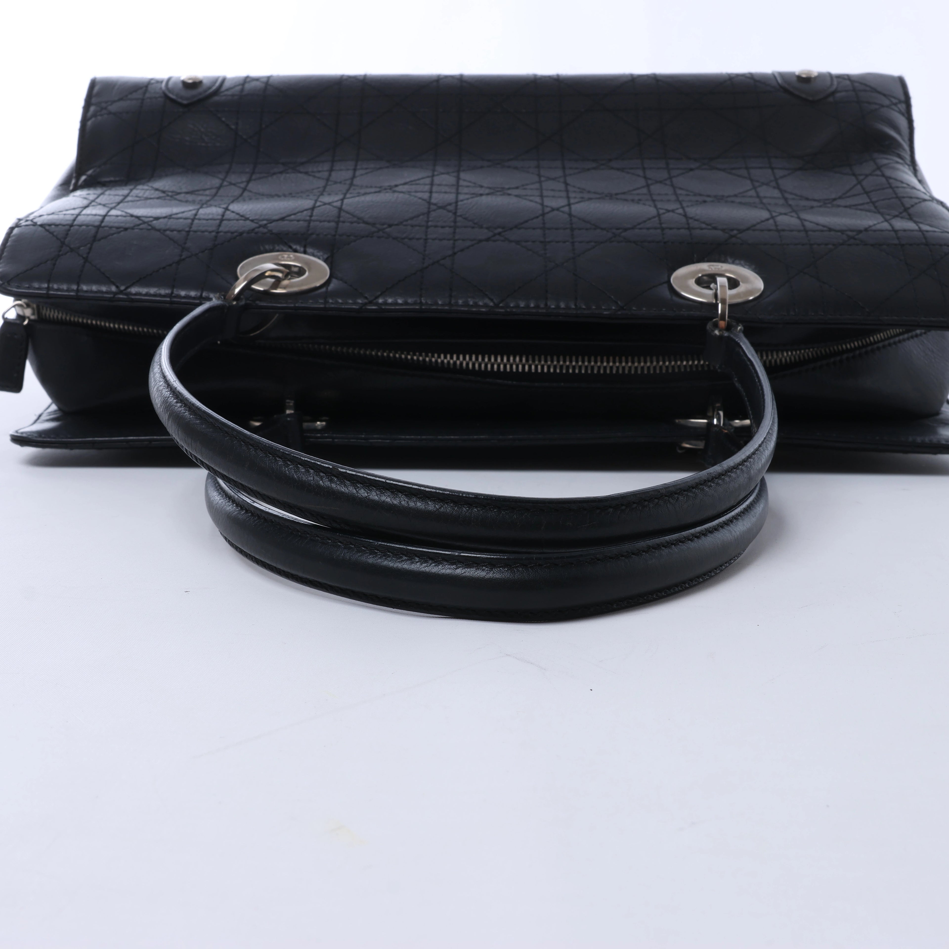 Christian Dior East West Lady Dior Cannage Leather Shoulder Bag in Black