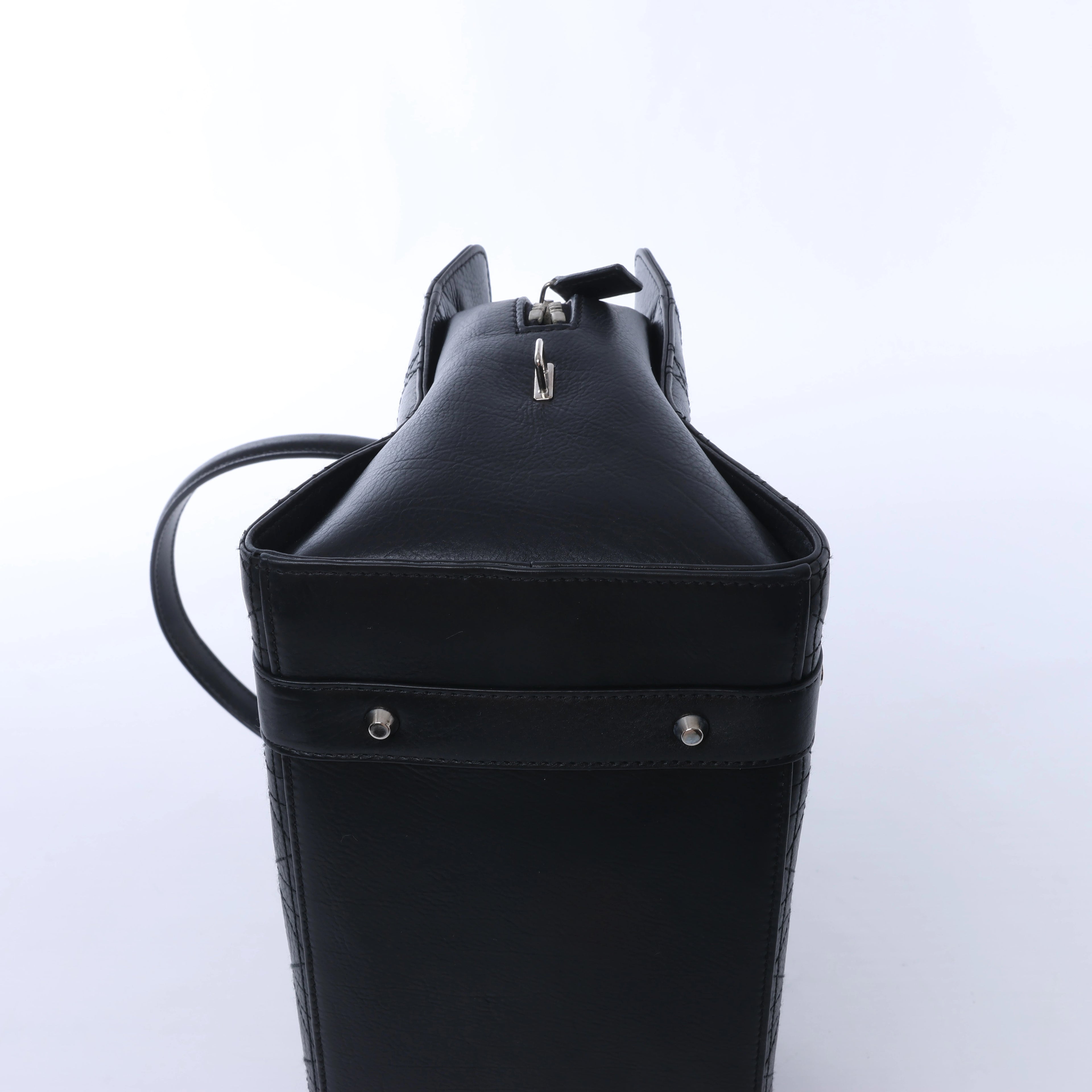 Christian Dior East West Lady Dior Cannage Leather Shoulder Bag in Black