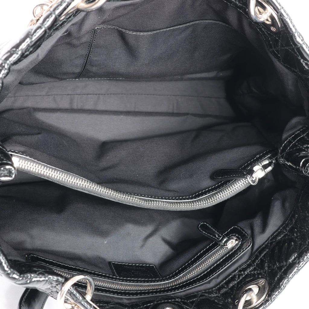 Dior Soft Lady Dior Patent Leather Cannage Large Shoulder Bag in Black
