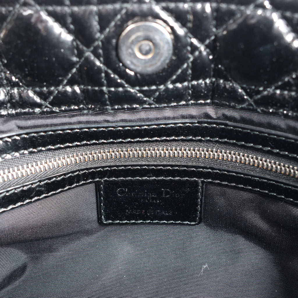 Dior Soft Lady Dior Patent Leather Cannage Large Shoulder Bag in Black