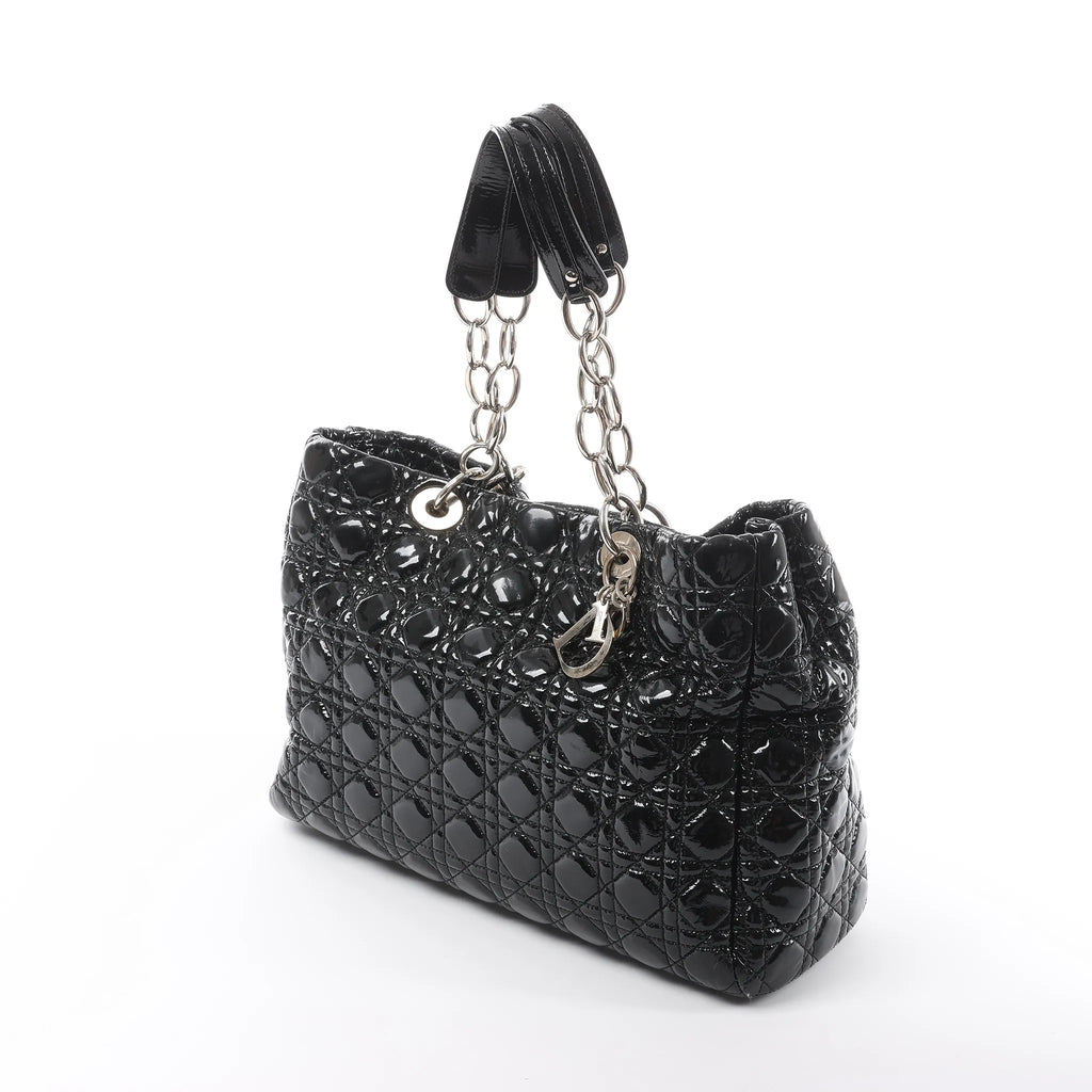 Dior Soft Lady Dior Patent Leather Cannage Large Shoulder Bag in Black